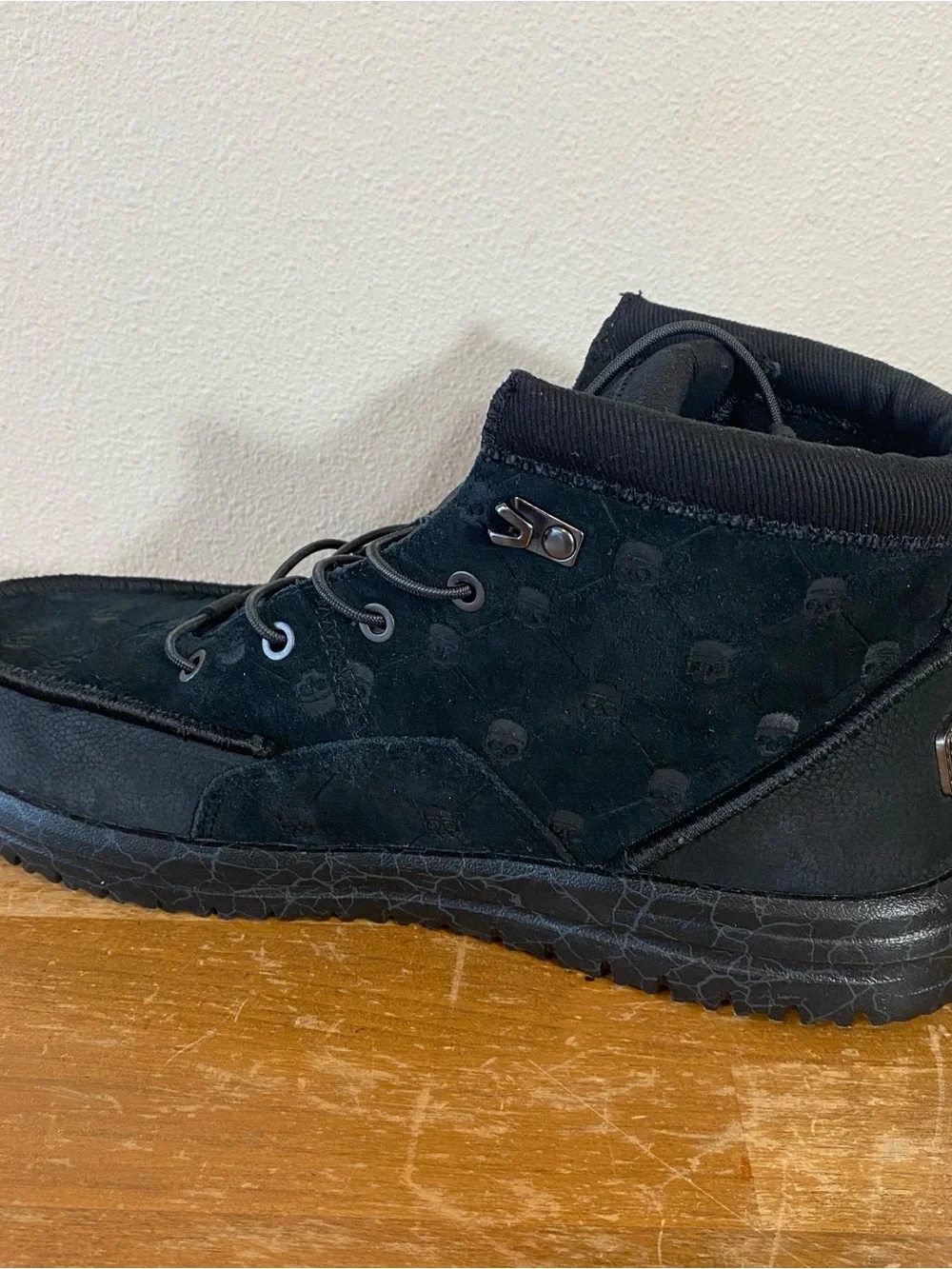 Hey Dude X Jelly Roll Suede Boots Bradley Black Skull Print - Size 12